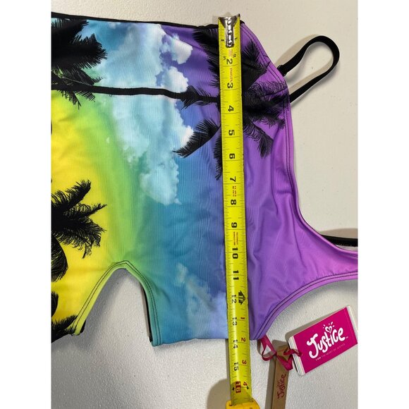 Justice Girls XL 16/18 One-Shoulder Cut-Out Swimsuit Rainbow Palm Print UPF 50+ - Picture 3 of 11